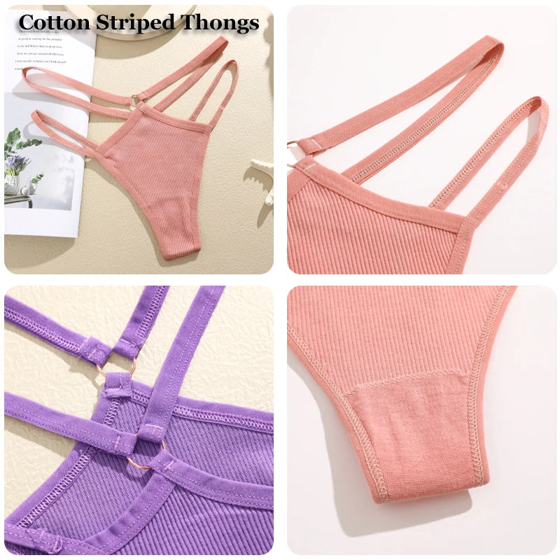 FINETOO 4Pcs Cotton Double Thin Thongs