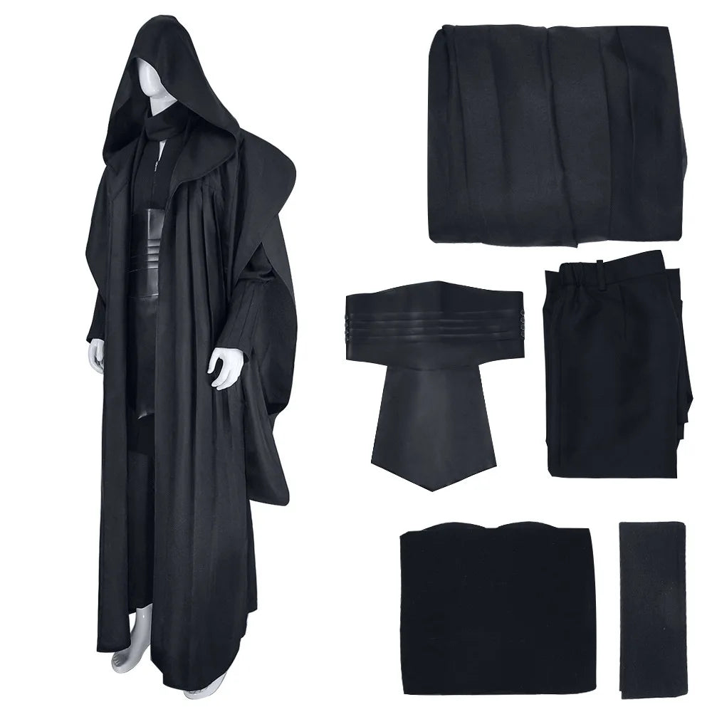 Men's Darth Maul Cosplay Costume Full Set - Black Hooded Robe Tunic Uniform