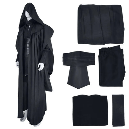 Men's Darth Maul Cosplay Costume Full Set - Black Hooded Robe Tunic Uniform