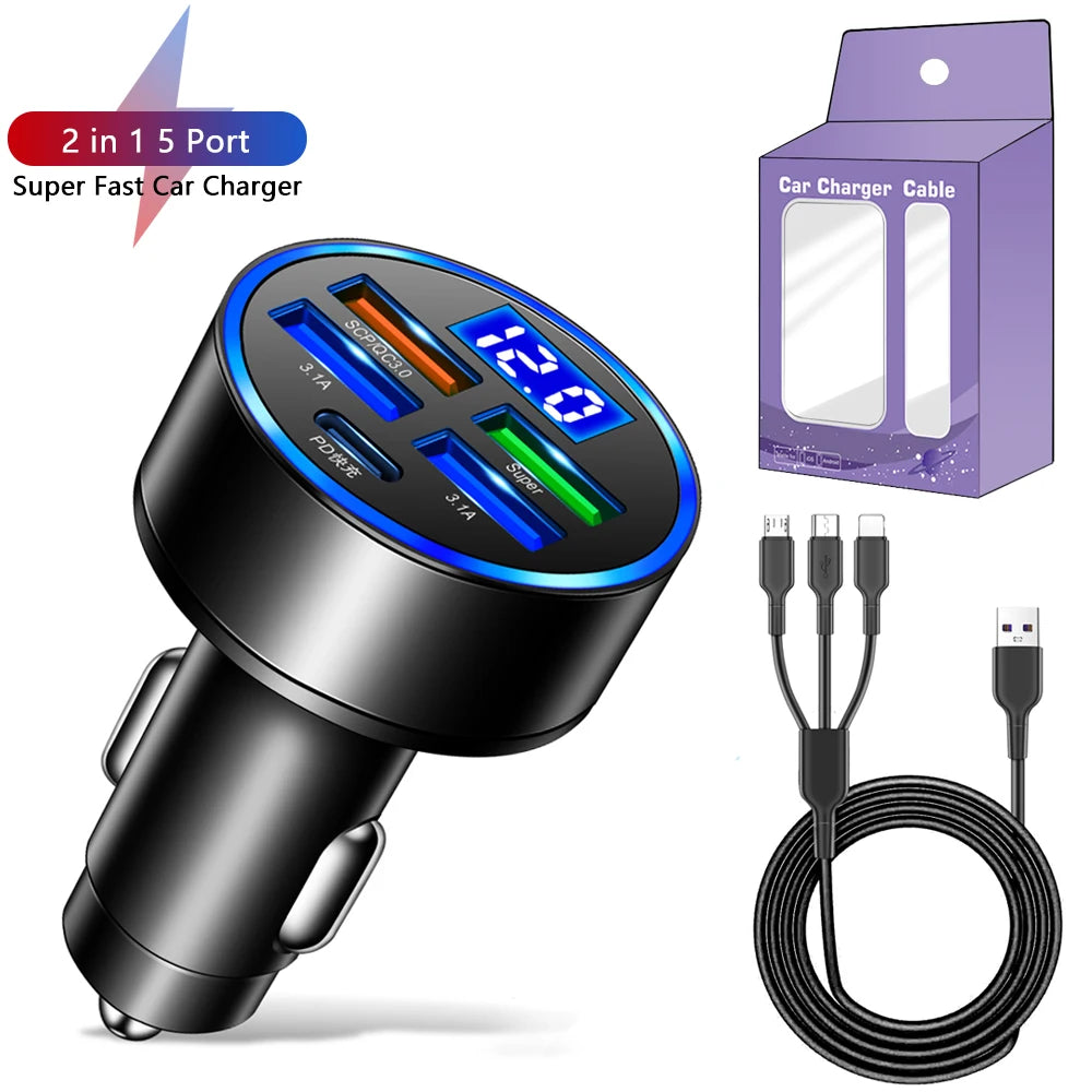 250W PD Fast Charging Type C USB Phone Adapter in Car