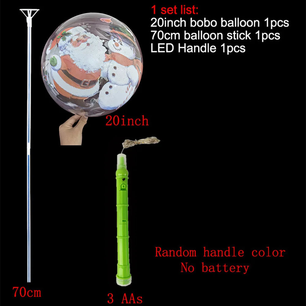 Christmas LED Light Up Bobo Balloons, 20 Inch Bubble Balloons with 3 Levels Flashing Handle
