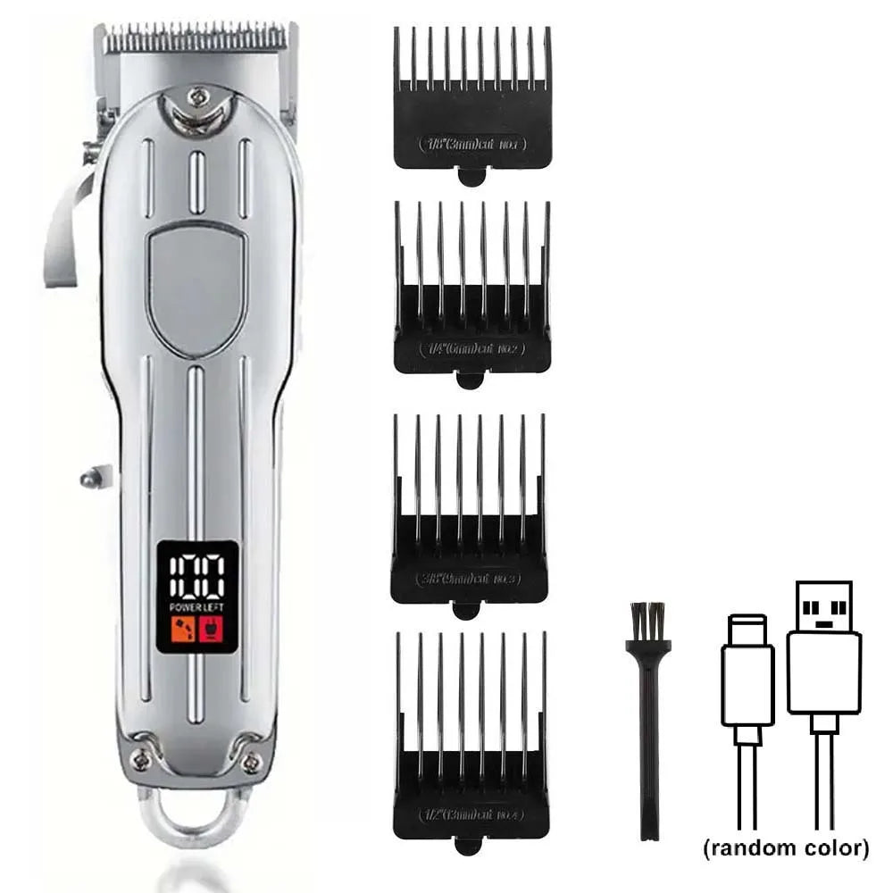 Professional Cordless Hair Clipper & Trimmer Set – USB Rechargeable Grooming Kit with LCD Display