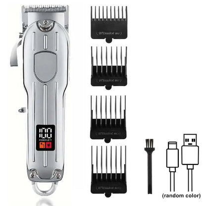 Professional Cordless Hair Clipper & Trimmer Set – USB Rechargeable Grooming Kit with LCD Display