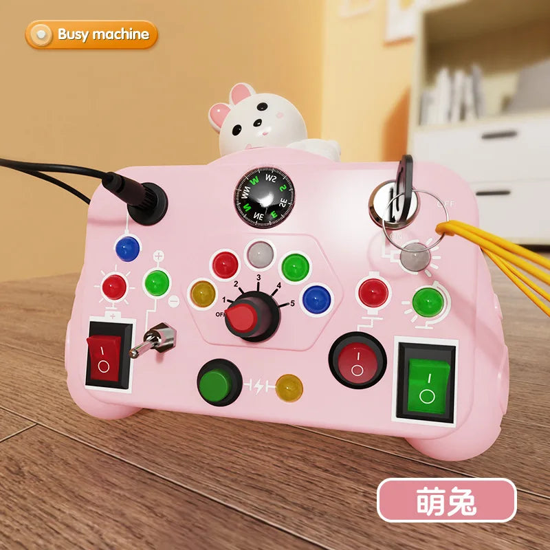 Montessori Busy Board Sensory Cartoon with LED Light Switch