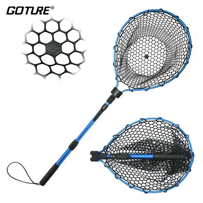Goture Portable Fly Fishing Net with Retractable Handle and Rubber Mesh