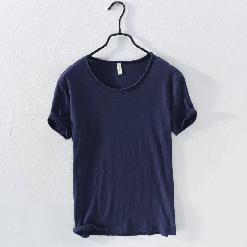 Retro Raw Edge Men's Cotton Slim-Fit T-Shirt