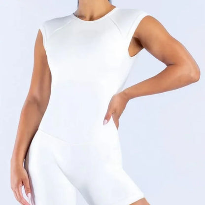 HISTELLO Women’s Cap Sleeve Backless One-Piece Jumpsuit – High-Elasticity Fitness & Yoga Romper