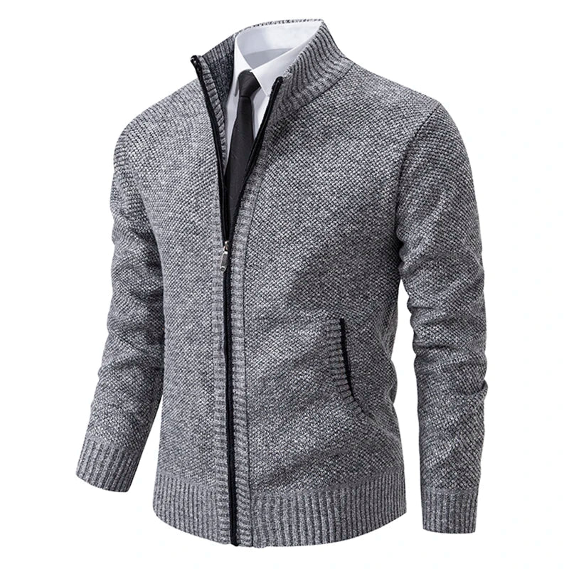 Men's Fleece Stand Collar Zip-Up Sweater Jacket