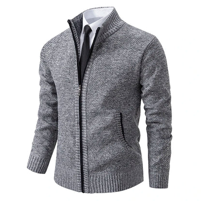 Men's Fleece Stand Collar Zip-Up Sweater Jacket