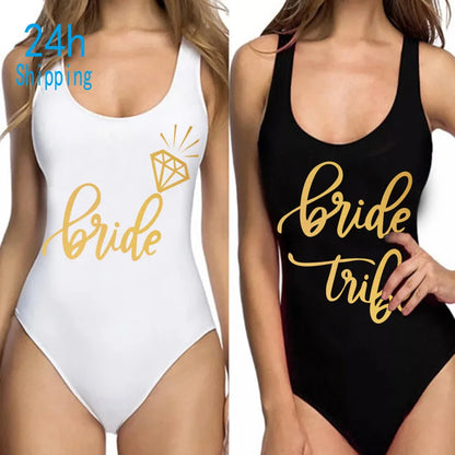 Bride Tribe Print One Piece Swimsuit
