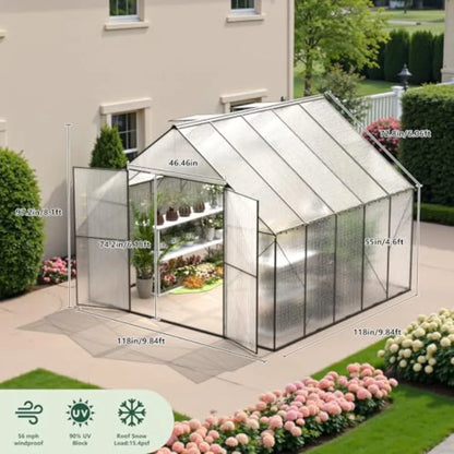 Walk-in Outdoor Garden Greenhouse with Heavy Duty Polycarbonate Panels 10x10 ft