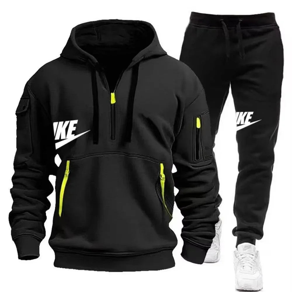 Warm Zippered Hoodie + Athletic Pants Set