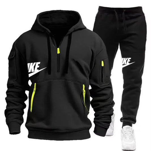 Warm Zippered Hoodie + Athletic Pants Set