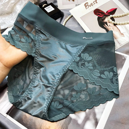 Women's Floral Lace Mid-Waist Panties - 3-Piece Breathable Briefs Set