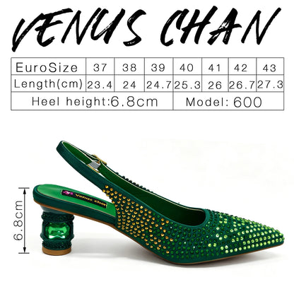 Emerald Green Rhinestone High Heels & Matching Handbag Set