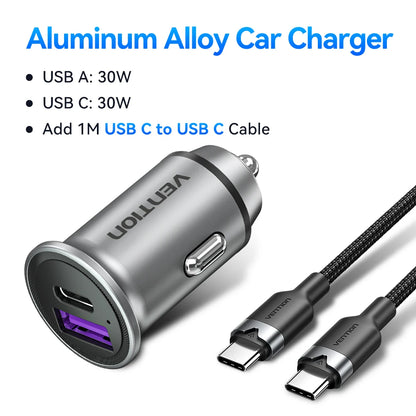 Vention 30W PD Fast USB-C Car Charger for iPhone & Android
