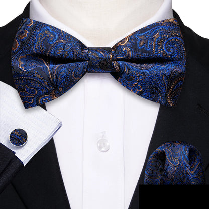 Barry.Wang Silk Bow Tie Hanky Cuffs Set