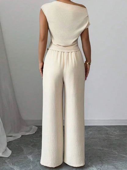 Women's Elegant Asymmetric Top & Wide-Leg Pants 2-Piece Set