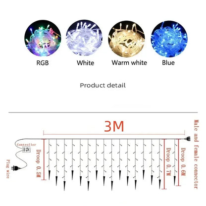 Street Garland LED Light Curtain Icicle String Lights for Outdoor Christmas Decor