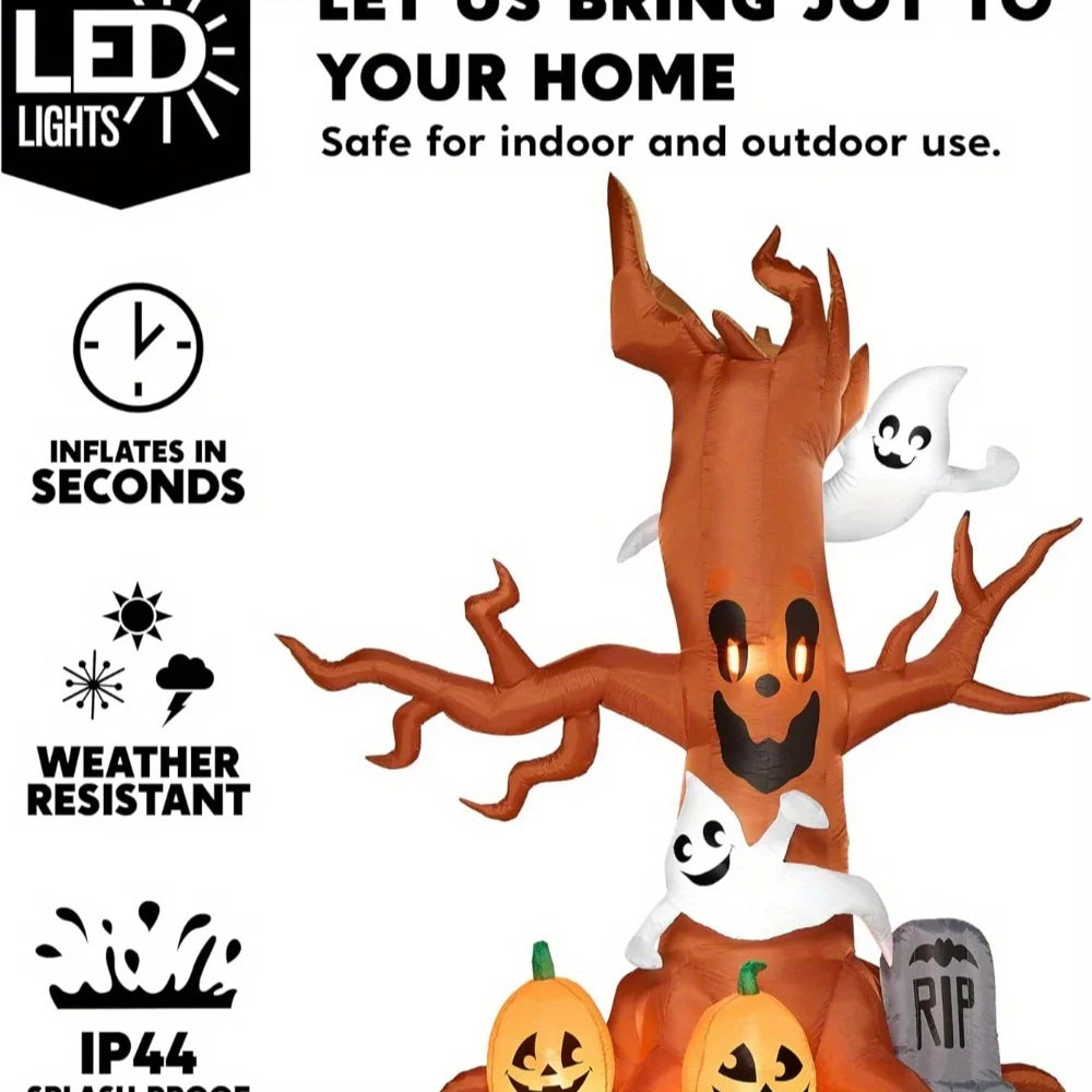 8FT Giant Halloween Inflatable Scary Tree with Ghosts, Pumpkins & Tombstone