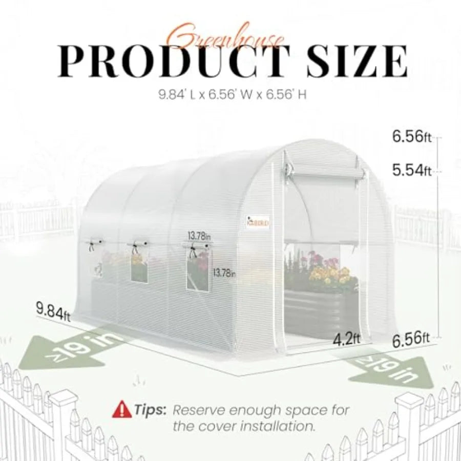 Greenhouse with Galvanized Steel Frame White Plastic Cover Green Screen Mesh Door and Upgraded Zippered Window