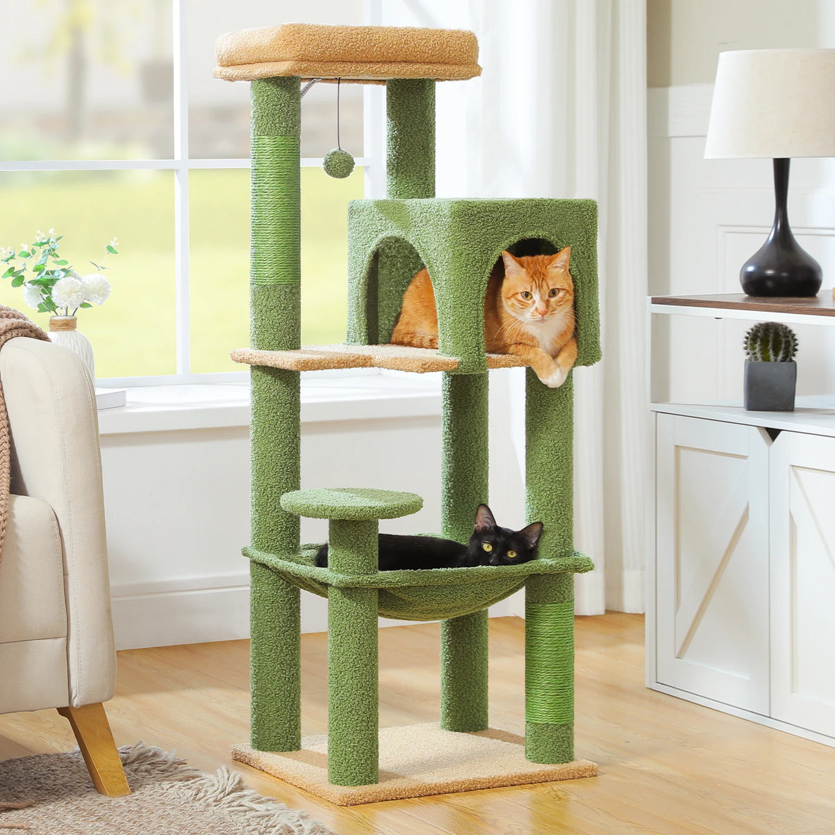 PEQULTI 5-Level Cat Tree Tower (113 cm) with Sisal Scratching Posts, Condo & Hammock