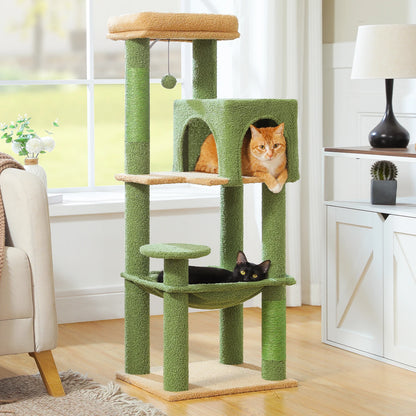 PEQULTI 5-Level Cat Tree Tower (113 cm) with Sisal Scratching Posts, Condo & Hammock