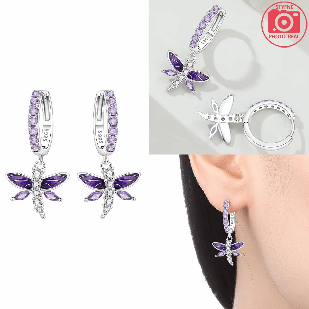 925 Sterling Silver Dancing Bee Hoop Earrings – Cute Enamel Zircon Jewelry