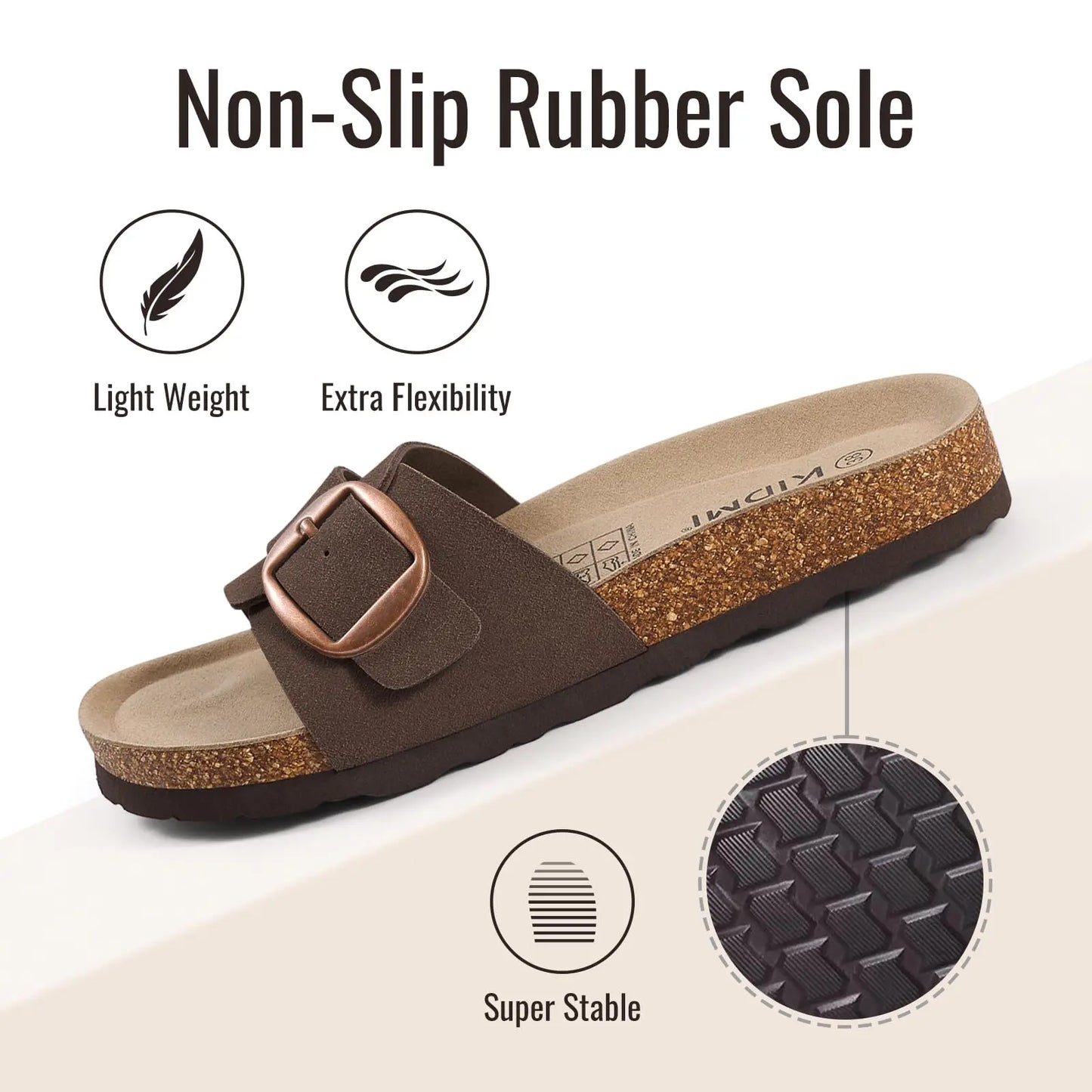 Women's Suede Cork Footbed Slide Sandals with Arch Support