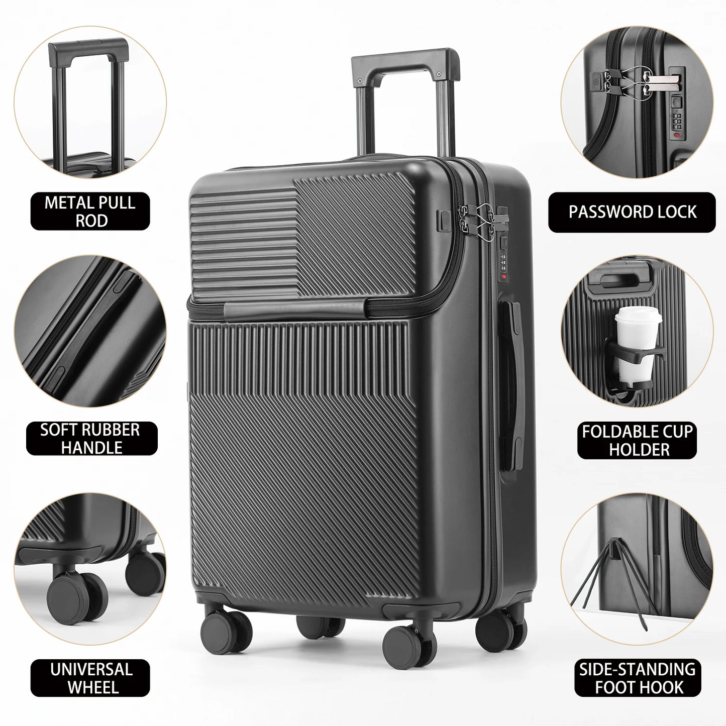 Front-Opening Multifunctional Zippered Case With Cup Holder & USB Port