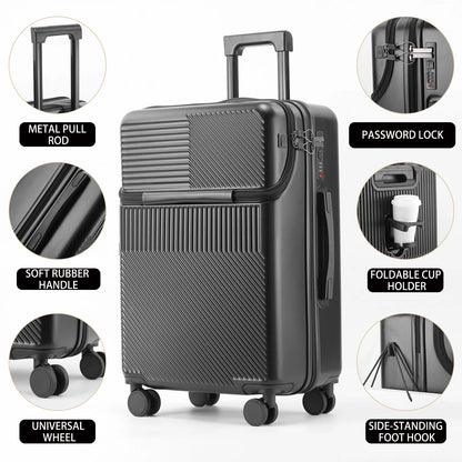 Front-Opening Multifunctional Zippered Case With Cup Holder & USB Port