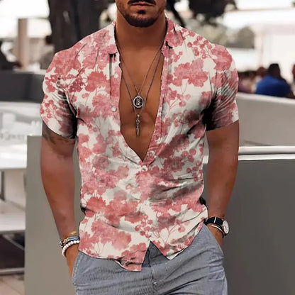 3D Plant Print Quick-Dry Short Sleeve Shirt