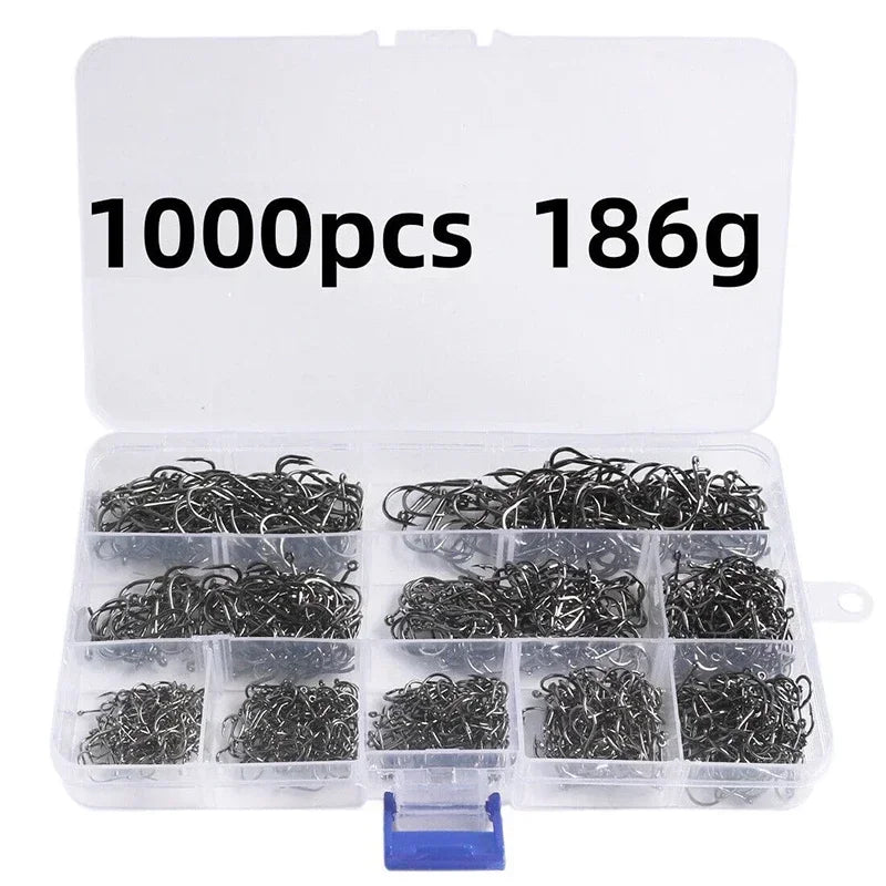 Carbon Steel Barbed Circle Fishing Hooks Set (Sizes 3#–12#)