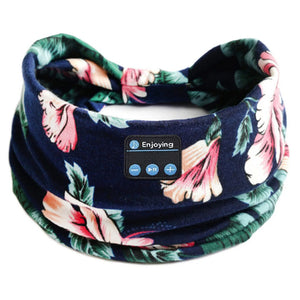 Wireless Bluetooth Floral Print Headband Headphones with Headset Microphone