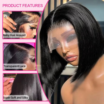 Glueless Bone Straight 13x6 Short Bob Half Lace Front Human Hair Wig