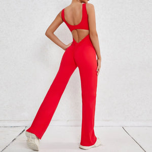 Seamless Backless Scrunch Fitness Flared Leg Jumpsuit