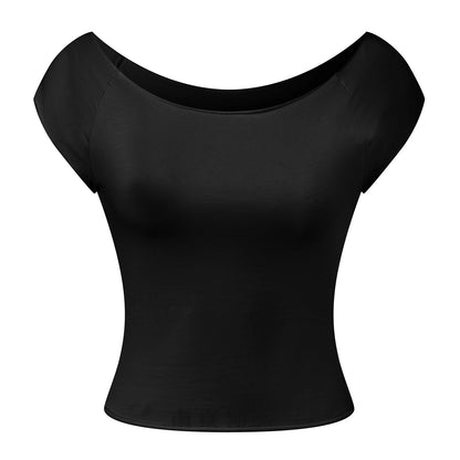 Women's Dot Print Off-Shoulder Short Sleeve Crop Top