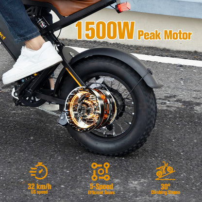 Bodywel Fat Tire M16 Electric Bike 1500W Motor 48V 15.6Ah 65KM Range