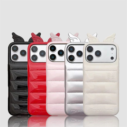 Cute 3D Wing & Devil Horns Puffer Leather Phone Case