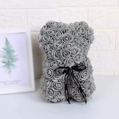 25cm Artificial Teddy Rose Flower Bear with Box
