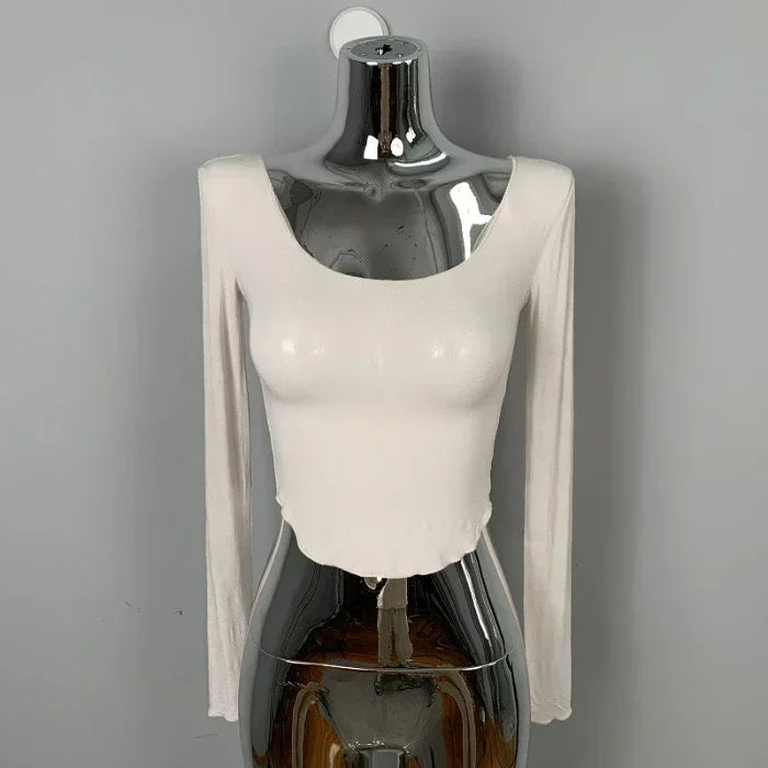 Long Sleeve Slim Fit Scoop Neck Crop Top