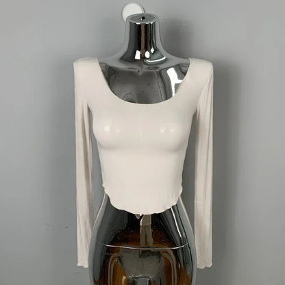 Long Sleeve Slim Fit Scoop Neck Crop Top
