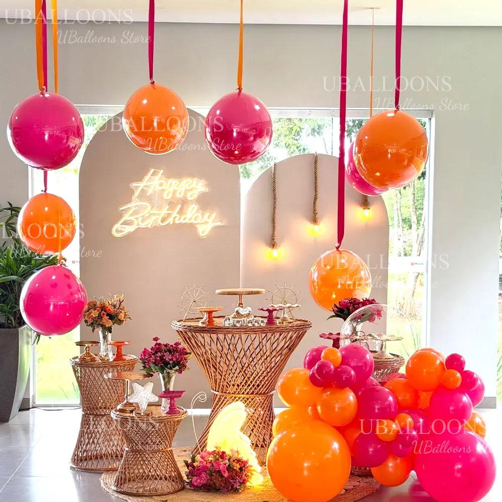 10-Pack 18" Orange & Hot Pink Party Balloons with Satin Ribbons