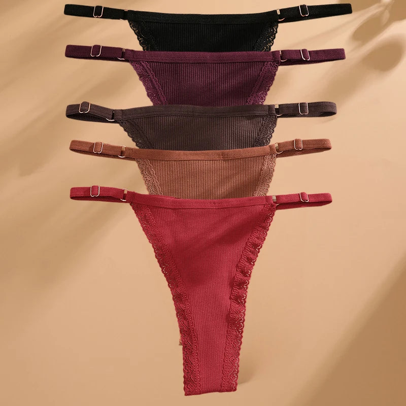 FINETOO 5-Pack Women's Cotton G-String Thongs - Low-Rise Breathable Panties