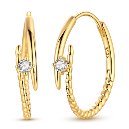 925 Sterling Silver CZ Zircon Gold-Plated Hoop Earrings – Sparkling Minimalist Jewelry