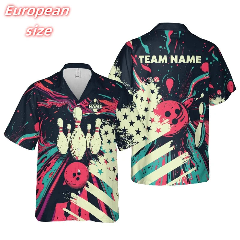 Men's Custom Name Bowling Ball & Pins Hawaiian Shirt