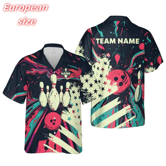 Men's Custom Name Bowling Ball & Pins Hawaiian Shirt