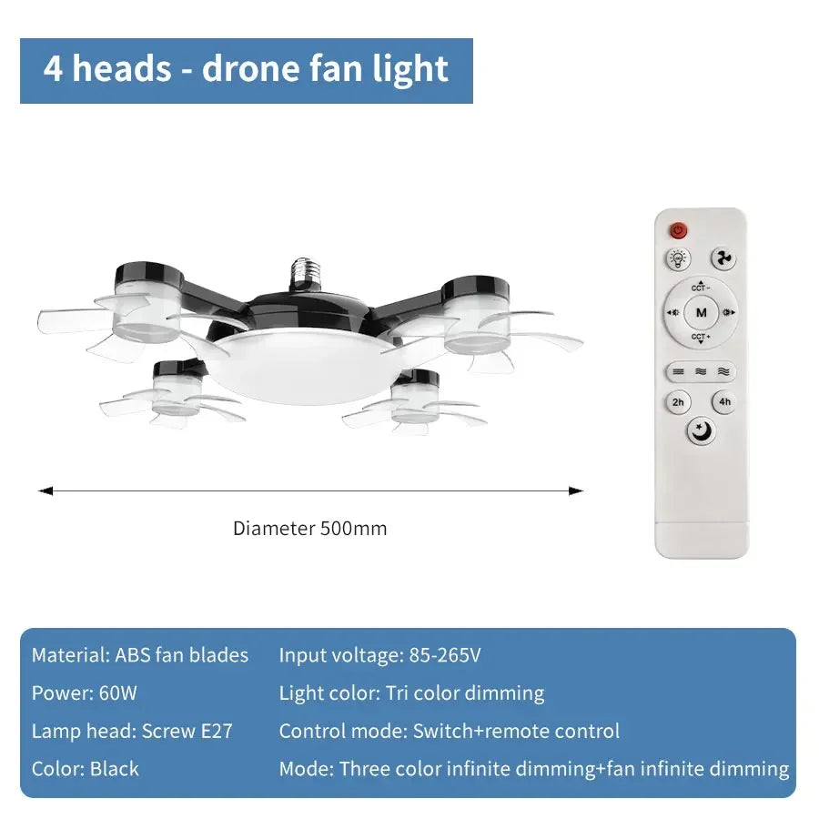Modern Drone Design 2-in-1 Ceiling Fan Light with Remote