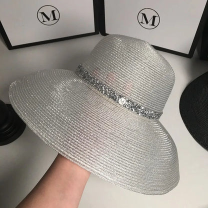 Woolen Rhinestone Solid Color Basin Hat