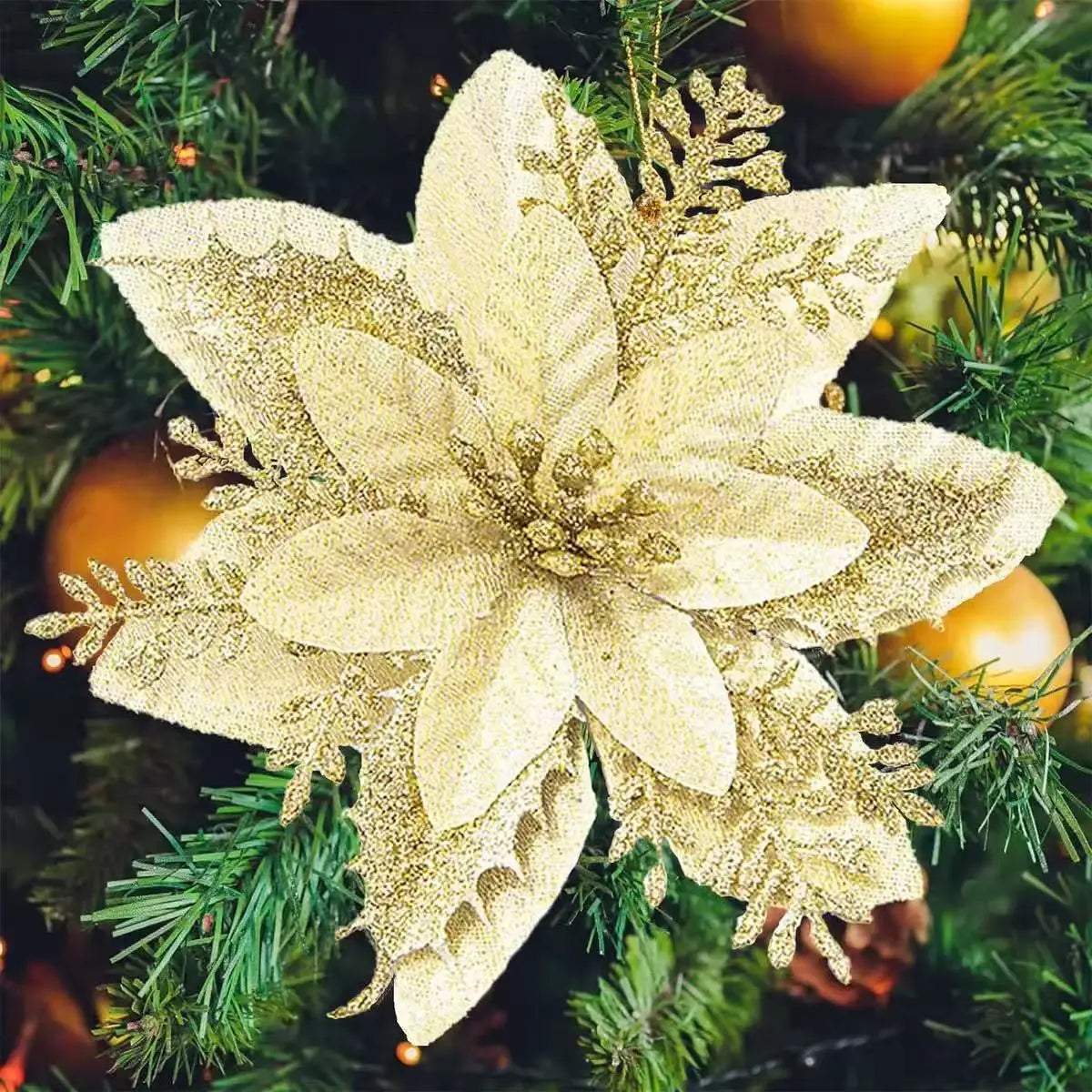 Glitter Artificial Christmas Flowers Set